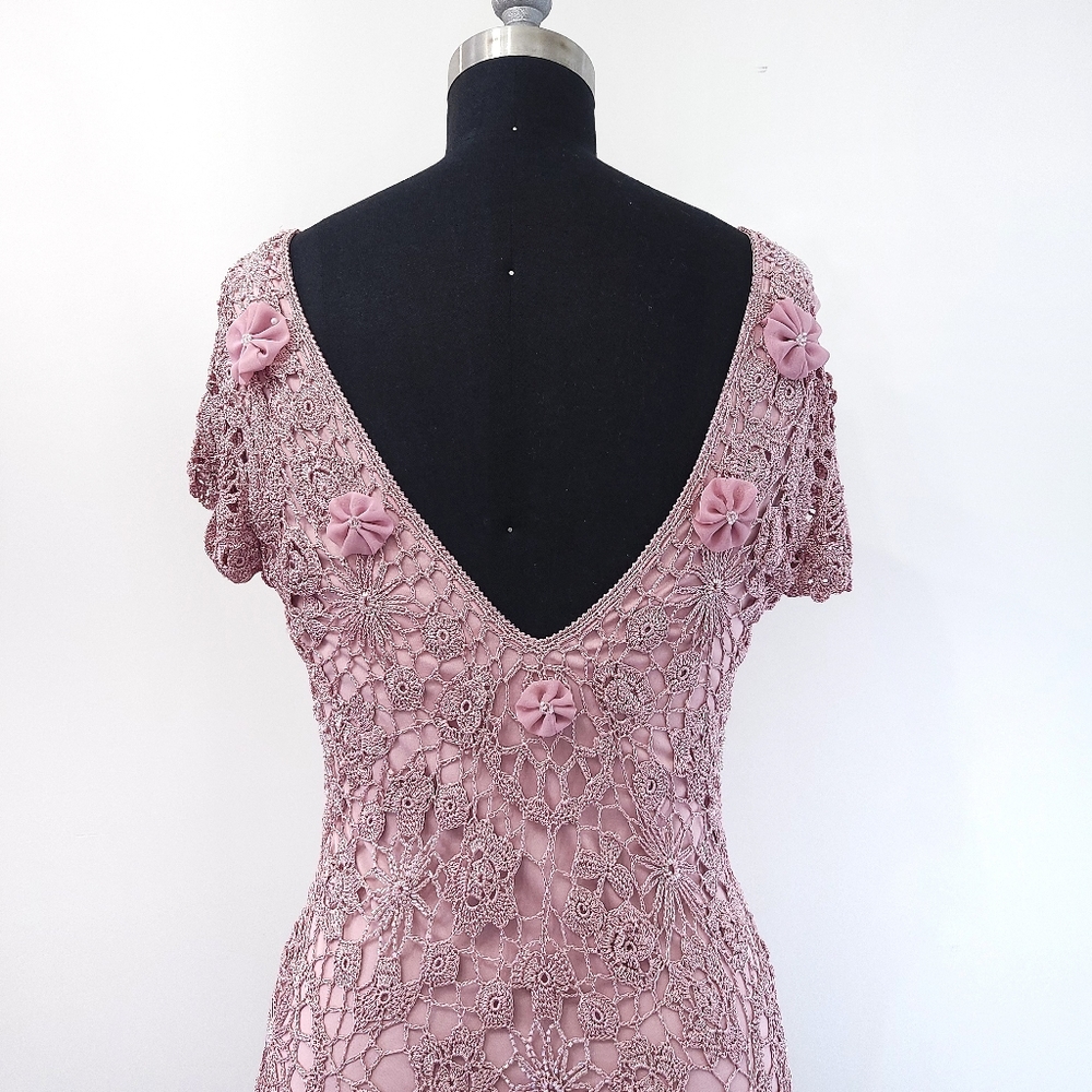 Vintage Y2K Crochet Beaded Regency Fairycore Daphne Bridgerton Slip Dress - Picture 12 of 14